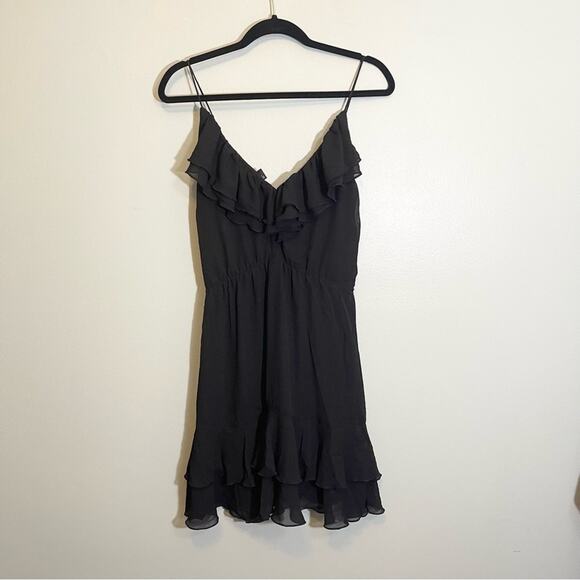 H&M Womens V-Neck Sleeveless Layered Hem Ruffle Trim Dress Black Size 8 - Picture 9 of 14
